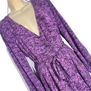 Halston Wrap Maxi Dress Womens Sz Medium Purple Abstract Split Sleeve Lined Boho